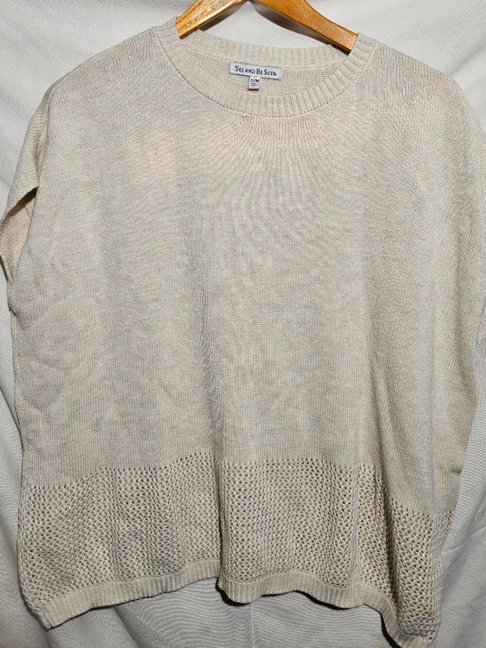 See and Be Seen Slouchy Knit Oversized Cream Top Size S/M